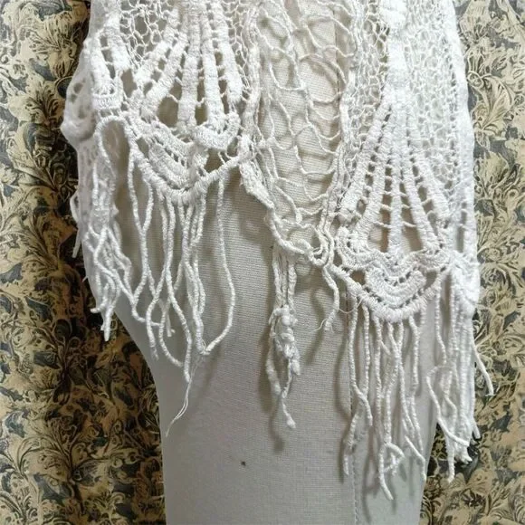 Vivid Imports Y2K Cream Crochet Woven Lace Top Shirt Small Knit - Picture 4 of 8